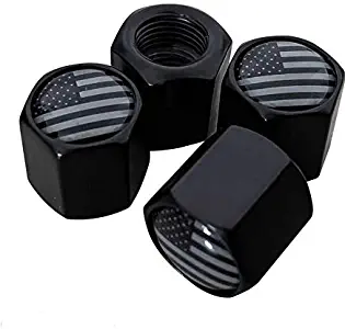 Tactilian American Flag Valve Stem Cap - Black Subdued USA Aluminum with Rubber Ring Tire Wheel Rim Dust Cover fits Cars, Trucks, Bikes, Motorcycles, Bicycles - (4 Pack) (Black)