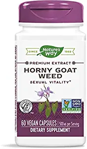 Nature's Way Premium Extract Standardized Horny Goat Weed 10% Icariin, 500 mg per serving, 60 Capsules (Packaging May Vary)