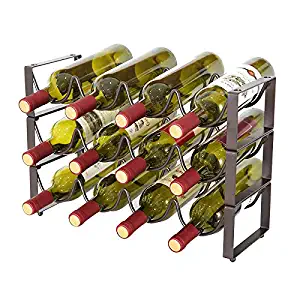 YCOCO 3 Tier Stackable Wine Rack,Countertop Cabinet Wine Holder Storage Stand - Hold 12 Bottles,Countertop Free-Stand Wine Storage Holder, Space Saver Protector for Red & White Wines