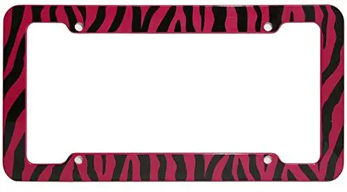 Motorup America Auto License Plate Frame Cover 2-Pack - Fits Select Vehicles Car Truck Van SUV - Wild Red Zebra Print