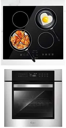 Empava 24" Electric Stove Induction Cooktop with 4 Power Boost Burners Smooth Surface Vitro Ceramic Glass & Electric Single Wall Oven 10 Cooking Functions LED Digital Display Touch Control