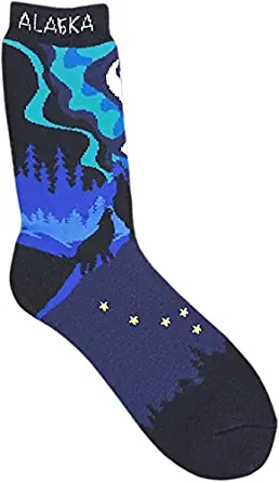 Alaska Novelty Socks Northern Lights Dipper Wolf Unisex 8 - 11 Plush Boot Sock