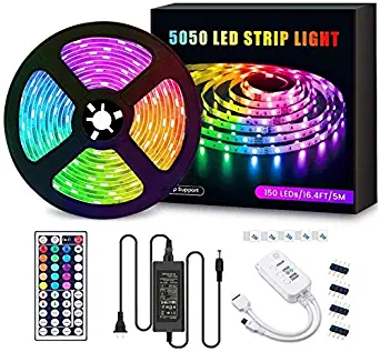 SONATA LED Strip Lights, 16.4ft Color Changing Strip Lights for Home, 5050 RGB 300LEDs Light Strips with Flexible Strip Light IP65, 44 Keys IR Remote Controller and 12V Power Supply for Bedroom