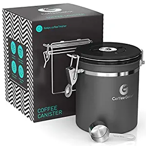 Coffee Gator Flavor-Saving Canister - With Date Tracker, CO2-release Valve and Scoop (Medium, Grey)