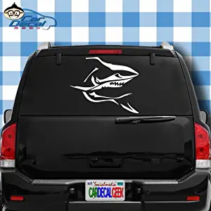 Menacing Shark Vinyl Decal Sticker for Car Truck Window Laptop MacBook Wall Cooler Tumbler | Die-Cut/No Background | Multiple Sizes and Colors, 14-Inch, White