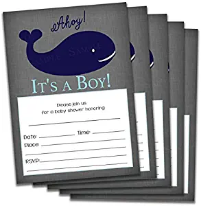 Nautical Fill in Whale Boy Baby Shower Invitations