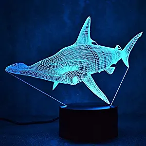 Optical Illusion 3D Shark Night Light 7 Colors Changing USB Power Touch Switch Decor Lamp LED Table Desk Lamp Brithday Children Kids Christmas Xmas Gift …