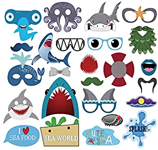 iMagitek 25 Pack Under The Sea Theme New Shark Octopus Party Photo Props for Sea Themed Birthday Party, Baby Shower, Sea Hawaii Party Supplies Decorations