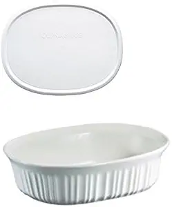 CorningWare French White 1.5 Quart Oval Casserole Bundle: 1.5 Oval with Plastic Lid