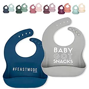 Ava + Oliver Silicone Bib Set - Waterproof Bibs Made with BPA Free Silicone - Perfect for Girls and Boys - Easy Clean Babies or Toddler Adjustable - Excellent Baby Shower Gift, Set of 2 (Navy/Gray)