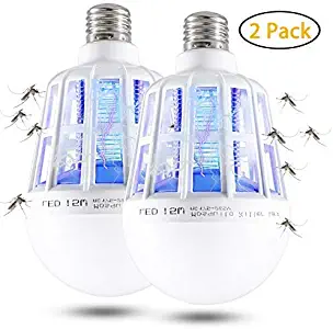 Apder 2 Pack Bug Zapper 2-in-1 Mosquito Light Bulbs Electronic Insect & Fly Killer Lamp, B2