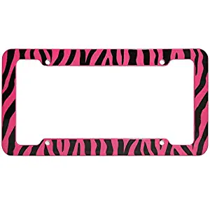 Motorup America Auto License Plate Frame Cover - Fits Select Vehicles Car Truck Van SUV - Wild Pink Zebra Print