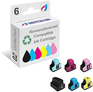 HOTCOLOR 02XL 02 Ink Cartridge for HP Photosmart 3108 3110 3210 3210-xi 3310 8230 8250 C5100 C5140 C5150 C5180 Printer (Black,Cyan,Magenta,Yellow,Light Cyan,Light Magenta, 6-Pack)