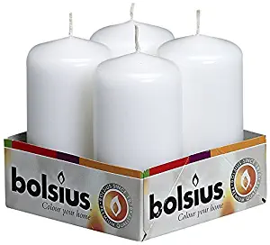 BOLSIUS Pillar Candle, White, Pack of 4, Tray 4, 100/50 mm