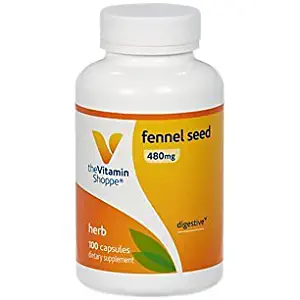 The Vitamin Shoppe Fennel Seed 480MG (Foeniculum Vulgare Seed), Herbal Supplement for Digestive Support Intestinal Health (100 Capsules)