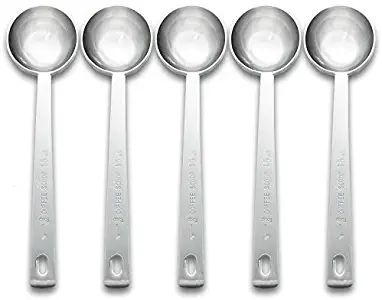 Timoo Coffee Measuring Scoop 1 Tablespoon long handle Stainless Steel spoon for Coffee, Milk Powder, Fruit Powder, Set of 5