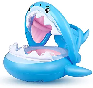 Yogaua Baby Pool Float Shark Swimming Float with Canopy Inflatable Floatis Swimming Ring for Young Boy/Girl, Summer Beach Swim Toys