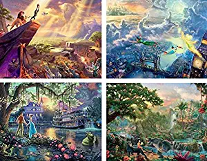Ceaco Thomas Kinkade The Disney Dreams Collection 4 in 1 Multipack Lion King, Peter Pan, Princess & the Frog, & Jungle Book Jigsaw Puzzles, (4) 500 Pieces