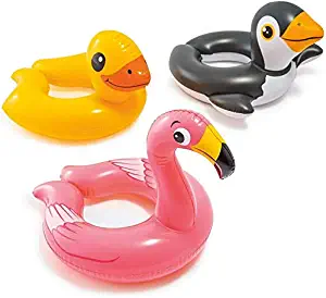 Intex, 43234-2327 3 Pack 59220EP - Animal Head Split Ring Pool Floats Bundle Includes Frog, Duck, Penguin, Giraffe, Frog, Penguin