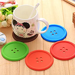 5pcs/1 set Creative Household Supplies Round Silicone Mat Coasters Cute Button Coasters Cup Mat