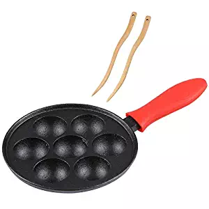 Cast Iron Aebleskiver Pan for Danish Stuffed Pancake Balls by Upstreet (Red)