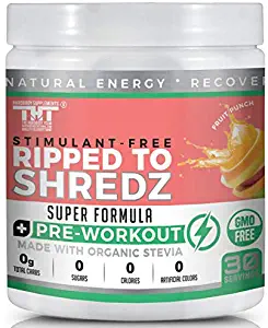 Ripped to Shredz Stimulant and Caffeine Free Preworkout for Men and Women with No Creatine | Electrolytes and Organic Stevia for Clean Energy |