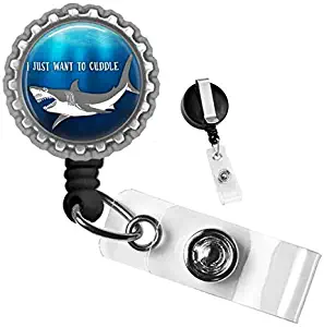 I Just Want to Cuddle Shark Silver Retractable Badge Reel ID Tag Holder by Geek Badges