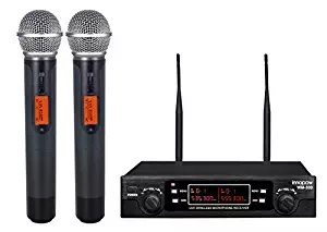 innopow 80-Channel Dual UHF Wireless Microphone System,Metal Cordless Mic set, Long Distance 200-240Ft Prevent Interference,16 Hours Continuous Use for Family Party,Church,Small karaoke Night (WM333)