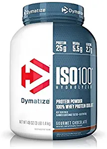 Dymatize ISO100 Hydrolyzed Protein Powder, 100% Whey Isolate Protein, 25g of Protein, 5.5g BCAAs, Gluten Free, Fast Absorbing, Easy Digesting, Gourmet Chocolate, 3 Pound