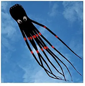 Amazona's Presentz Black 3D 24ft Large Octopus Paul Parafoil Kite Black with Handle & String, Beach Park Outdoor Fun