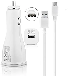 Adaptive Turbo Fast 15W Car Charger Works for Acer Liquid Jade Primo with Quick Charge 2 Detachable Hi-Power USB Type-C Cable! (1.2M White)