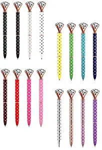 Diamond Pens EUICAE Rhinestones Ballpoint Pens Office Supplies Gifts for Women Bridesmaid Coworkers Cute Cool Glitter Novelty Pen Rose Gold All with Polka Dots Black Ink Pack of 16