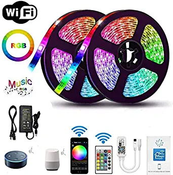 WERSEON LED Strip Lights Kit, Room led Lights Waterproof 32.8ft 5050 RGB 300led Light Strips Compatible with Alexa Google Home, Light Strip Kits Music Sync for Room TV Kitchen Home Party