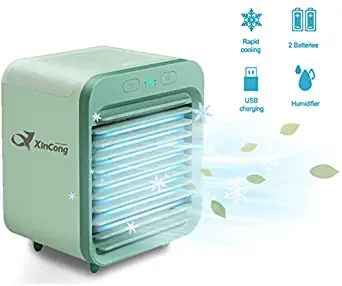 Portable Air Conditioner Fan, Personal Air Cooler, Small USB Rechargeable Quiet Desktop Evaporative Air Cooler Table Mini Conditioner Fan with 3 Speeds Home & office Use, Green