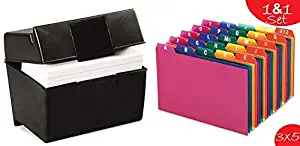 1InTheOffice Index Card Box 3x5 inch, Index Card Holder 3x5 400 Capacity & Index Card Guide Set, A-Z, 1/5 Tab,