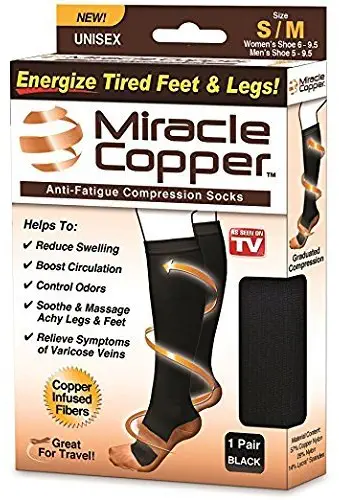 Miracle Copper Anti-Fatigue Compression Socks (Small/Medium) 2 Pack