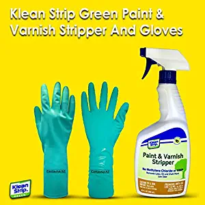 Klean Strip Green Paint & Varnish Stripper- Strips Layers of Latex Paints, Oil Based Paint, Lacquer, Wax & Stain from Wood, Metal & Masonry Surfaces- 32oz with Centaurus AZ Chemical Resistant Gloves