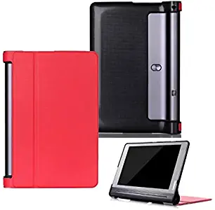 Kepuch Custer Case for Lenovo Yoga Tab 3 Pus 10.1 YT-X703/Yoga Tab 3 Pro 10.1 YT3-X90L YT3-X90F,Ultra-Thin PU-Leather Hard Shell Cover - Red
