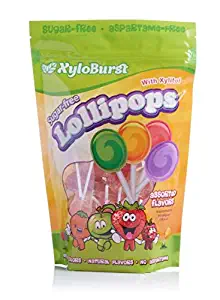 Xyloburst Sugar-Free Xylitol Candy Lollipops Suckers Made With Natural Flavors and Natural Colors, Good For Your Teeth, Dentist Recommended - Made in the USA (50 Count)