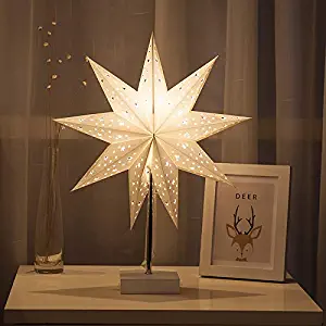 Led Desk Lamp Table Light Paper Star Wood Lamp,Day-up Nordic Design of Modern Retro Minimalist Bedside Living Room Table Lamps