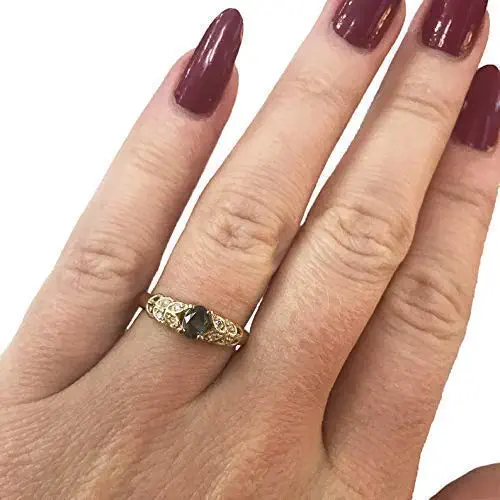 0.35 ct tw Natural Color Change Alexandrite & Diamond Solid 14k Yellow Gold Leaves Engagement Ring for Women 5.3 mm - June Birthstone