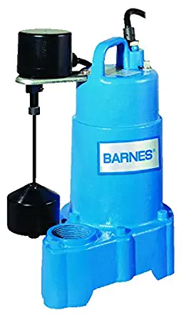 Barnes 112551 Model SP33VF Submersible Cast Iron Sump Pump – 1/3 HP, 3,000 GPH, 10' Cord, Piggy Back Mechanical Float Switch, For Residential Use