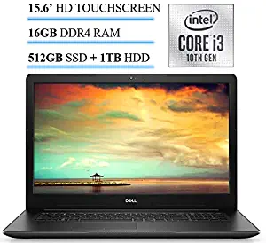 2020 Newest Dell Inspiron 15.6 HD LED Backlit Touchscreen Business & Home Laptop, 10th Intel i3-1005G1,16GB DDR4, 512GB SSD+1TB HDD, HDMI, WiFi, Webcam, Win10 Black