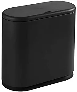 PENGKE Slim Plastic Trash Can,2.4 Gallon Garbage Can with Press Top Lid,Black Modern Waste Basket for Bathroom,Living Room,Office and Kitchen