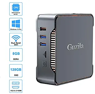 GUZILA Mini PC,Intel Cerelon J4125 Processor(up to 2.7GHz) Windows 10 Pro Mini Desktop Computer with 8GB DDR4/128GB ROM,Support Triple Display,Gigabit Ethernet,Dual Band Wi-Fi,Bluetooth 4.2,4K HD