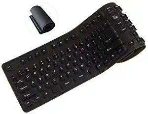 ProHT Foldable USB Wired Keyboard (70140), 109 Keys Silicone Soft Waterproof Keyboard for PC Notebook Laptop, Black