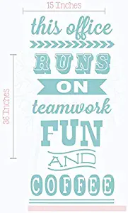 This Office Runs on Teamwork, Fun and Coffee Vinyl Lettering Wall Art Stickers Work Décor Quote 36x15-Inch Beach House