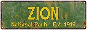 Zion National Park Sign Décor Rustic Signs Cabin Decorations Outdoors Adventure Plaque Nature Tin Wall Art Home Gift 6 x 18 High Gloss Metal 206180057001