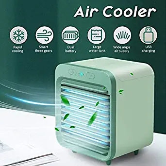 AERZETIX 2020 Rechageable Water-Cooled Air Conditioner Portable Desktop Evaporative Air Cooler Fan with Icebox Spray Humififier Purifier Misting Fan Ultra-Quiet for Summer Home Office Bedroom (Green)