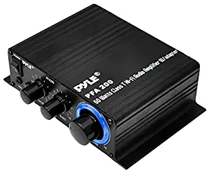 Pyle Home Mini Audio Amplifier - 60W Portable Dual Channel Surround Sound HiFi Stereo Receiver w/ 12V AC Adapter, AUX, MIC IN, Supports Smart Phone, iPhone, iPod, MP3 For 2-8ohm Speakers - Pyle PFA200